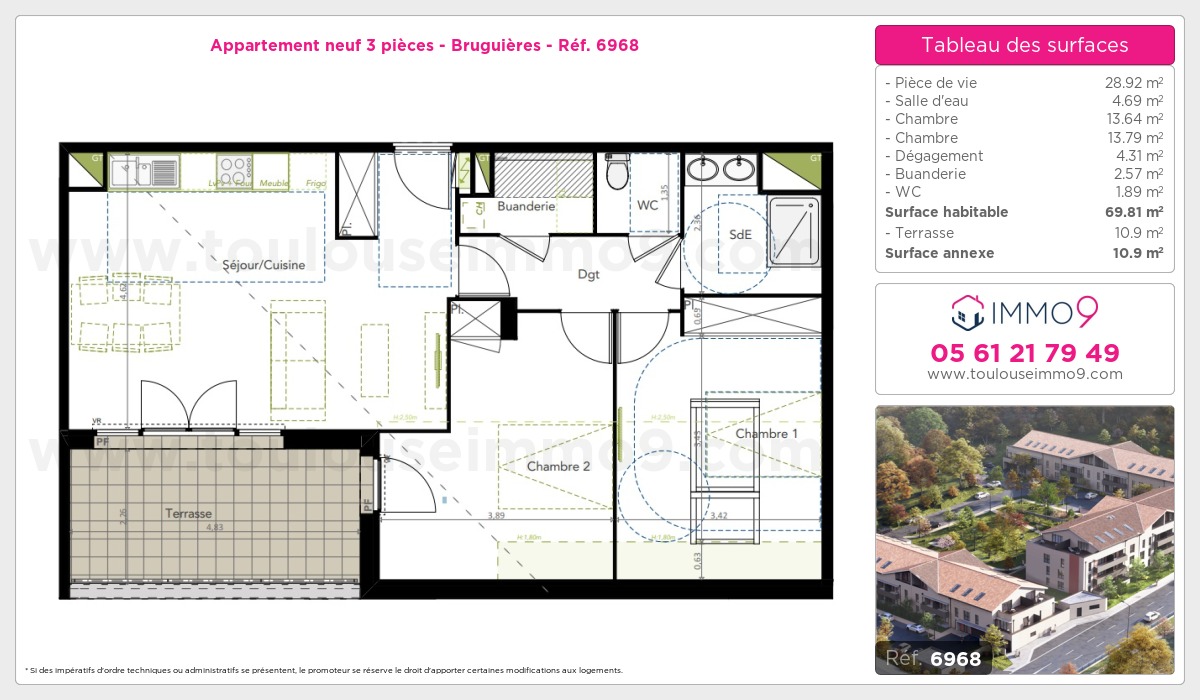 Plan et surfaces, Programme neuf Bruguières Référence n° 6968