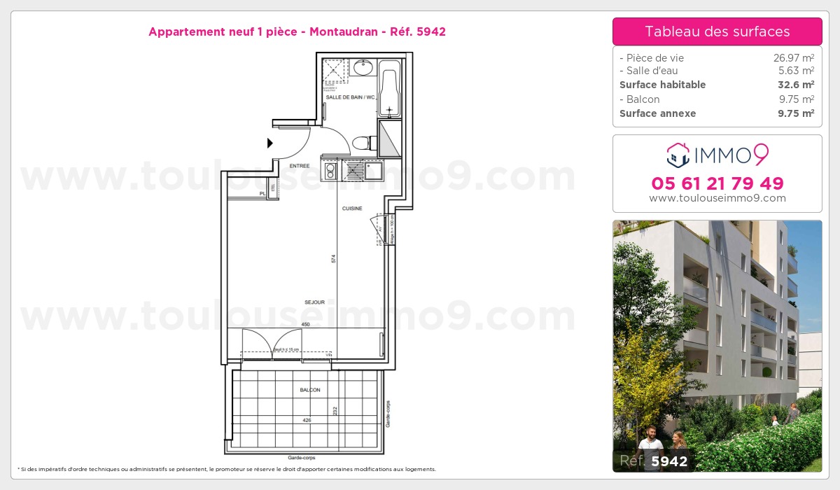 Plan et surfaces, Programme neuf Toulouse : Montaudran Référence n° 5942