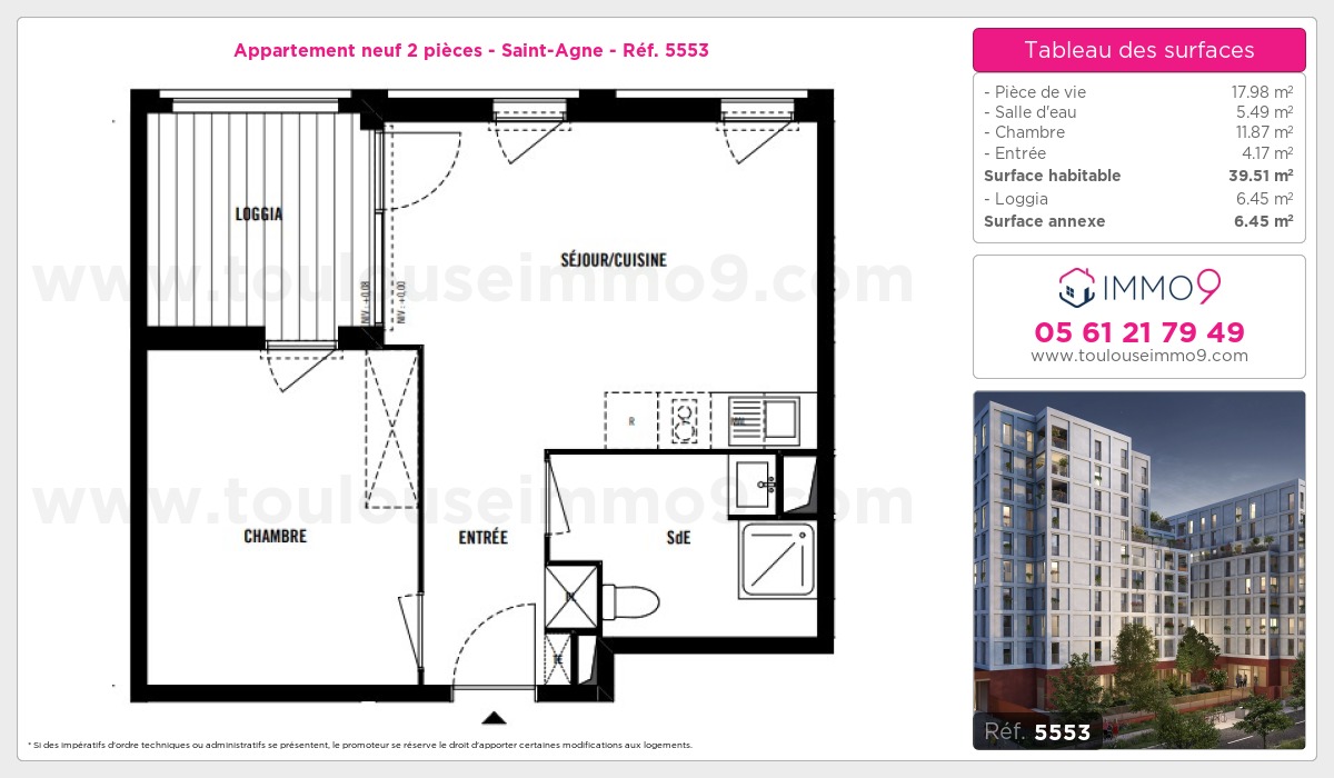 Plan et surfaces, Programme neuf Toulouse : Saint-Agne Référence n° 5553