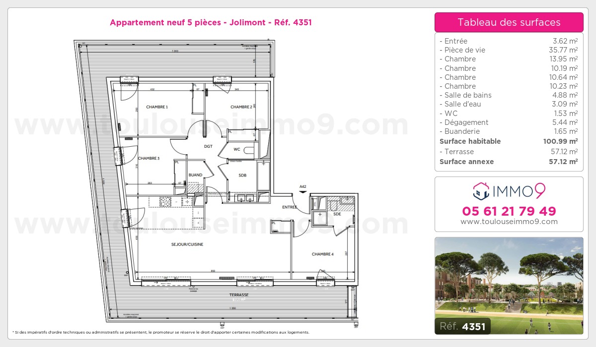 Plan et surfaces, Programme neuf Toulouse : Jolimont Référence n° 4351