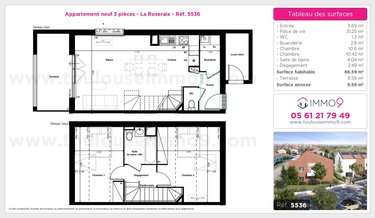 Plan et surfaces, Programme neuf Toulouse : Roseraie Référence n° 5536