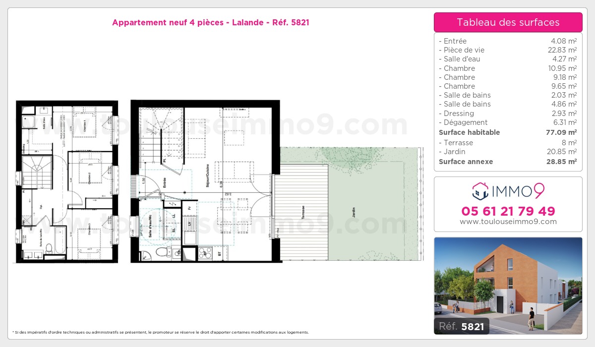 Plan et surfaces, Programme neuf Toulouse : Lalande Référence n° 5821