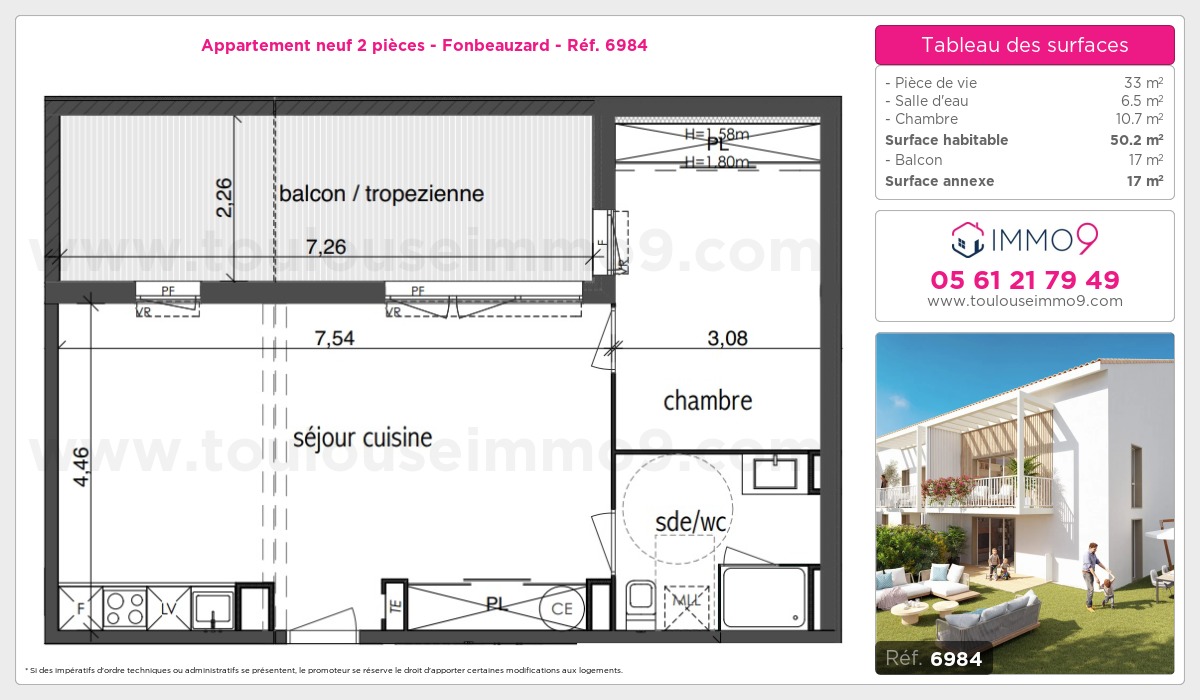 Plan et surfaces, Programme neuf Fonbeauzard Référence n° 6984