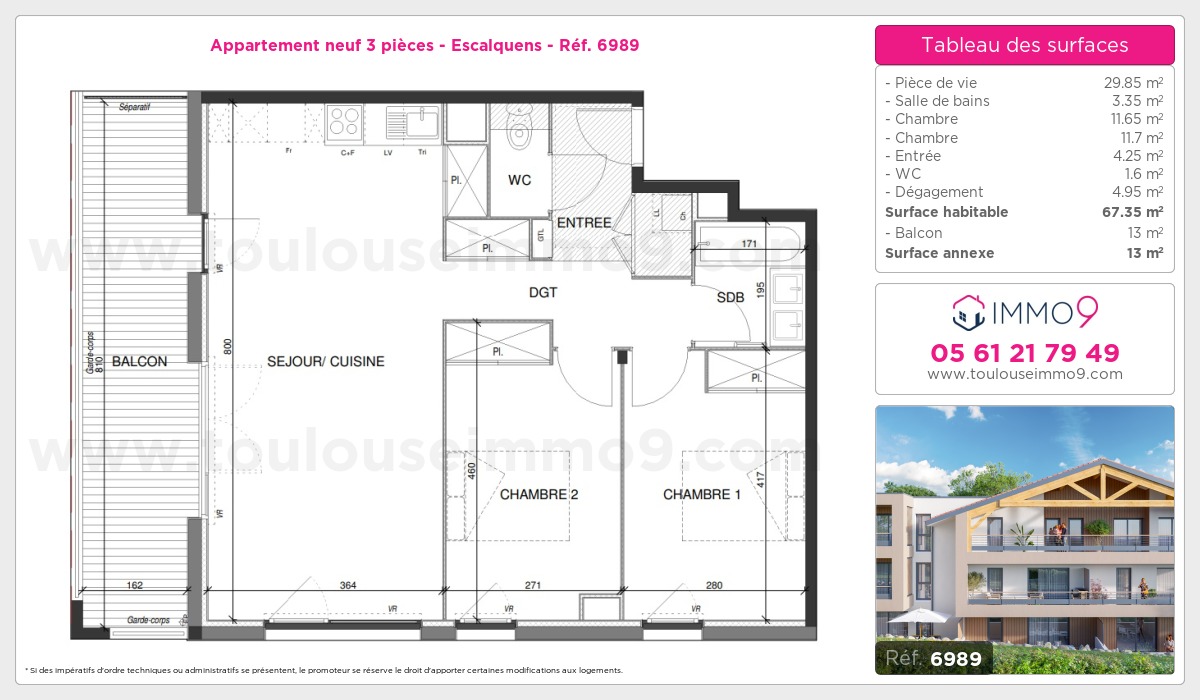 Plan et surfaces, Programme neuf Escalquens Référence n° 6989