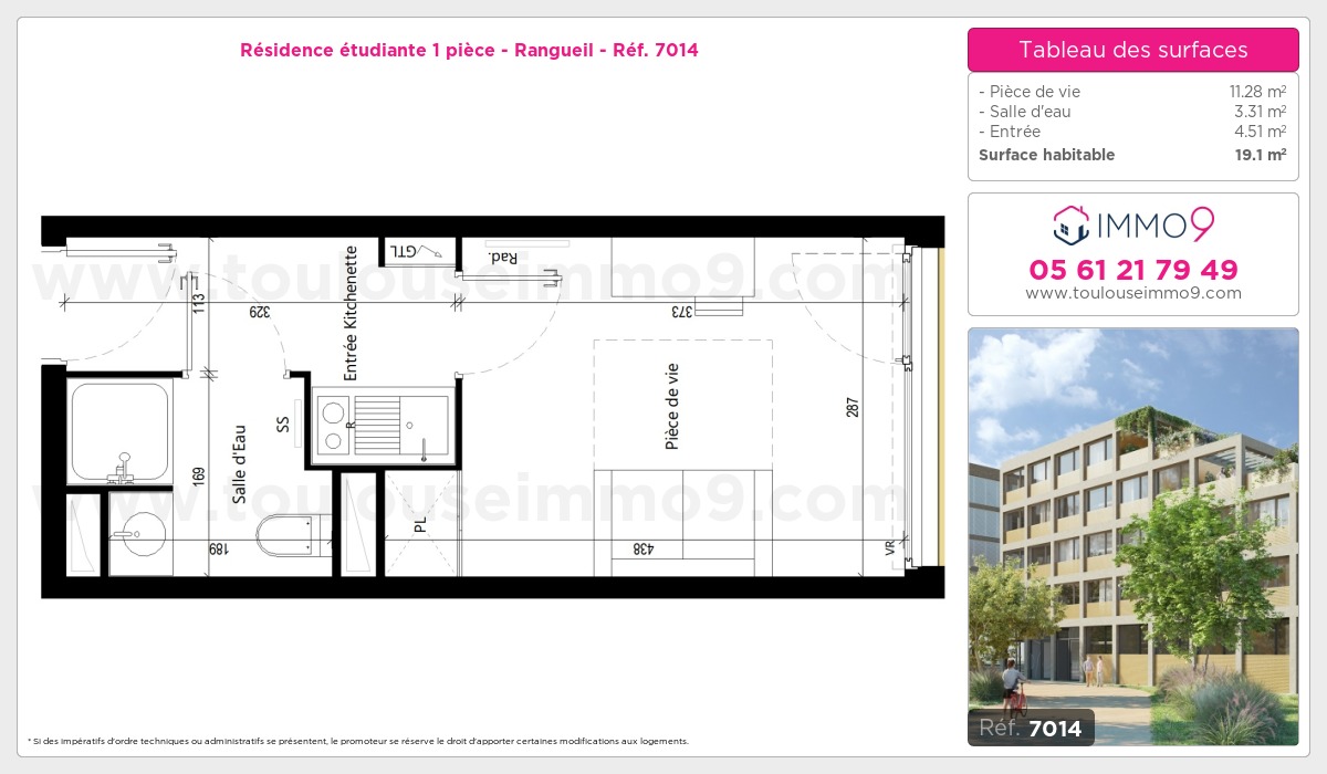 Plan et surfaces, Programme neuf Toulouse : Rangueil Référence n° 7014