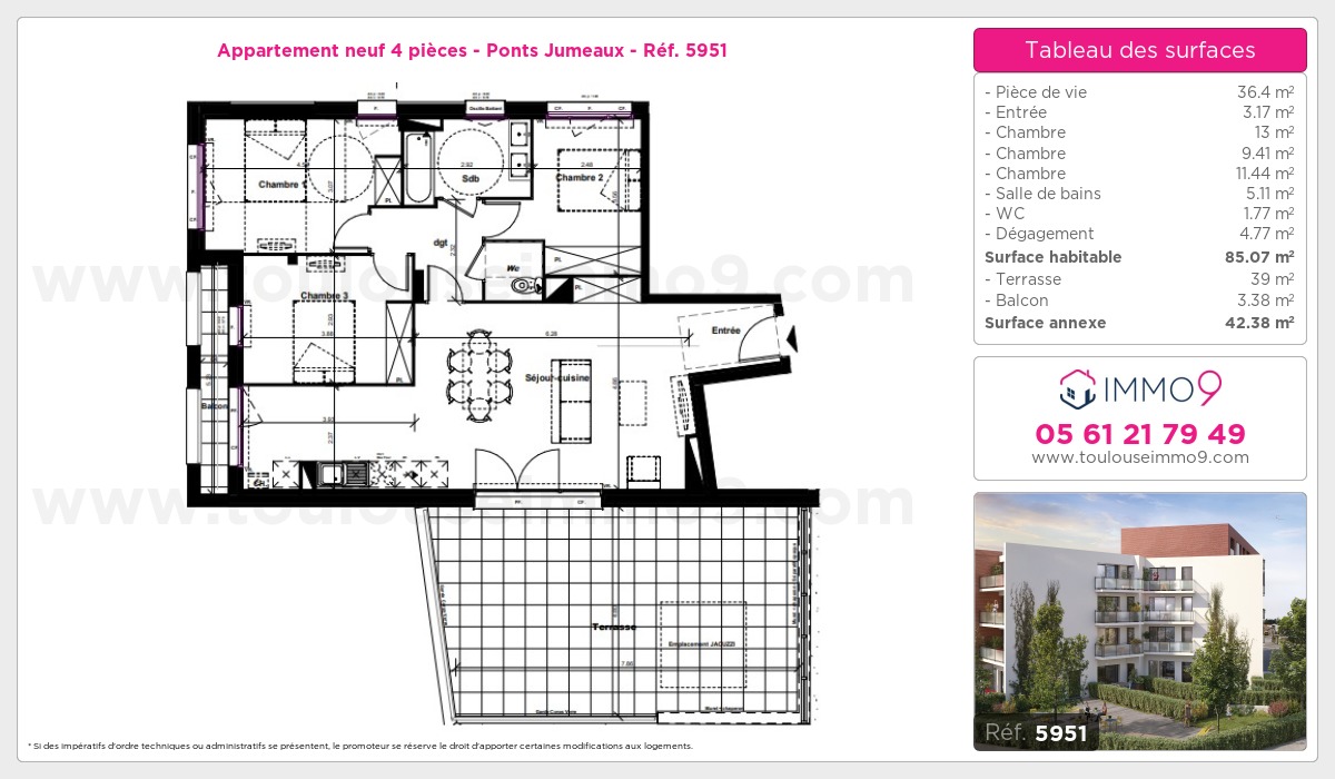 Plan et surfaces, Programme neuf Toulouse : Ponts Jumeaux Référence n° 5951