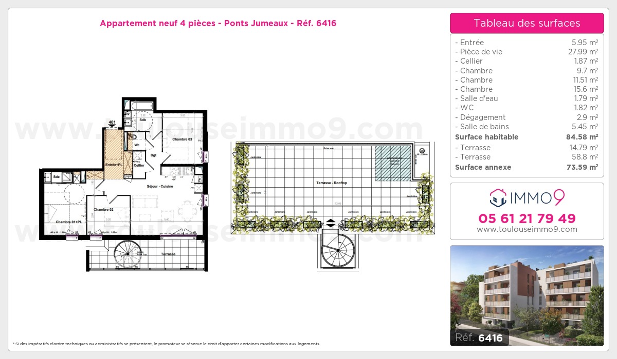 Plan et surfaces, Programme neuf Toulouse : Ponts Jumeaux Référence n° 6416