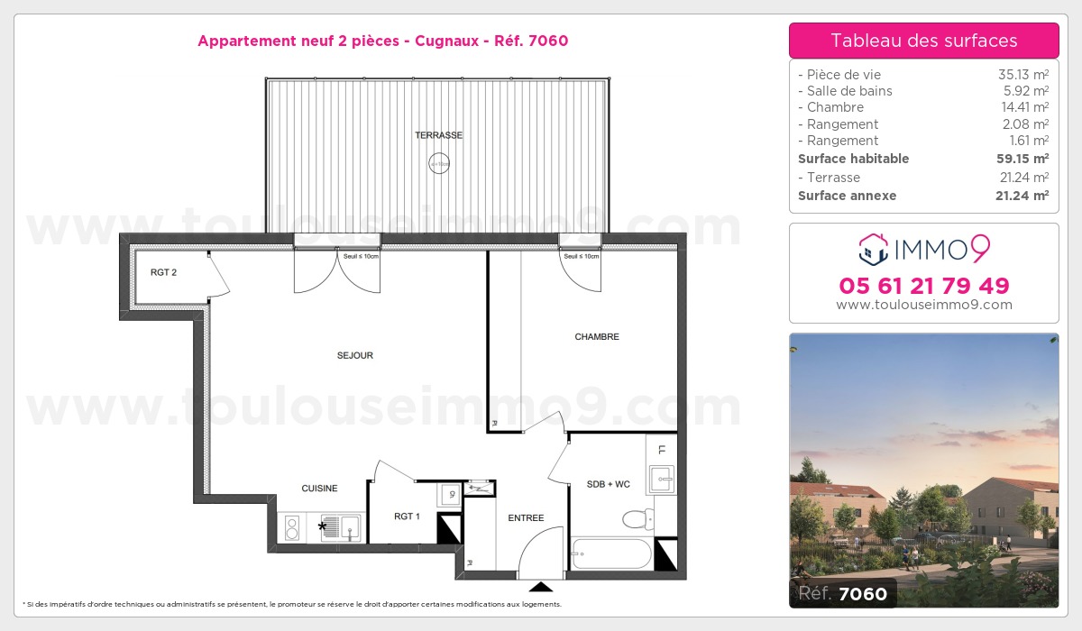 Plan et surfaces, Programme neuf Cugnaux Référence n° 7060