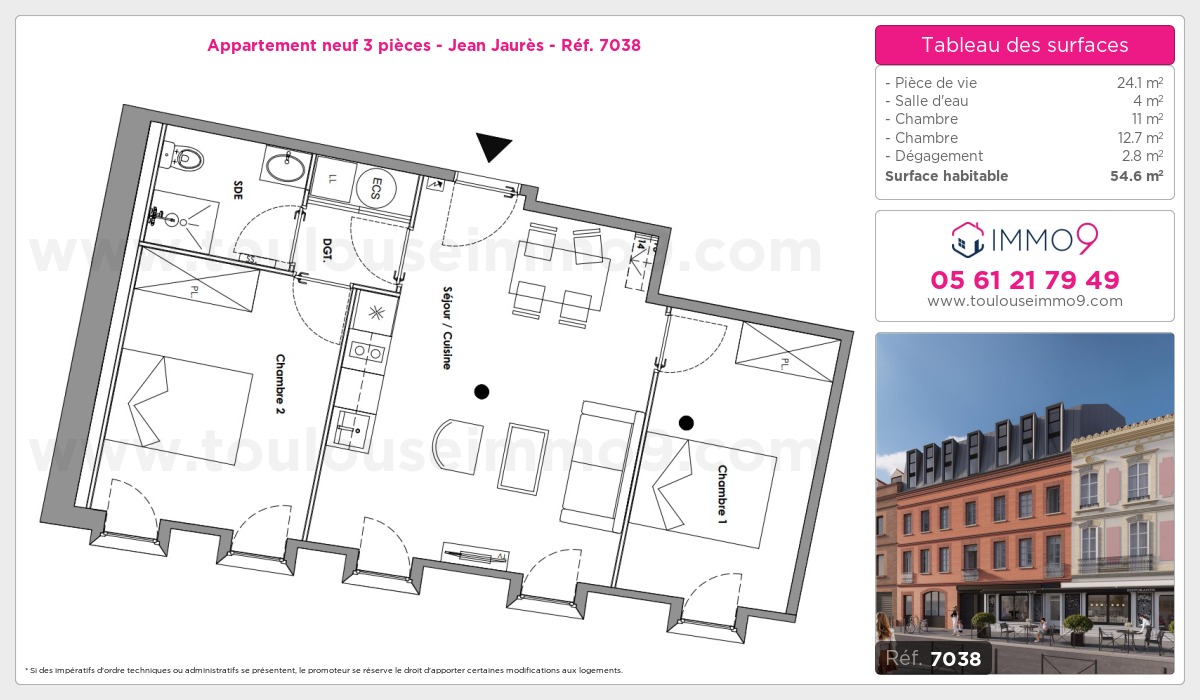 Plan et surfaces, Programme neuf Toulouse : Jean Jaurès Référence n° 7038