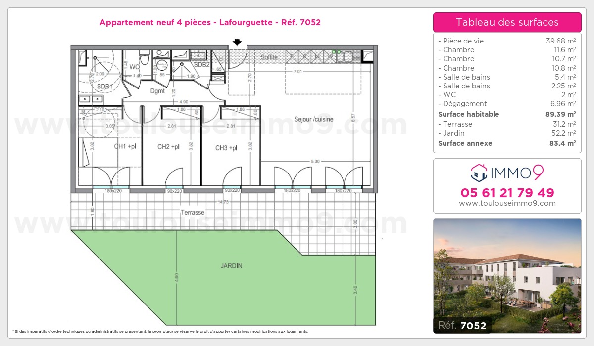 Plan et surfaces, Programme neuf Toulouse : Lafourguette Référence n° 7052