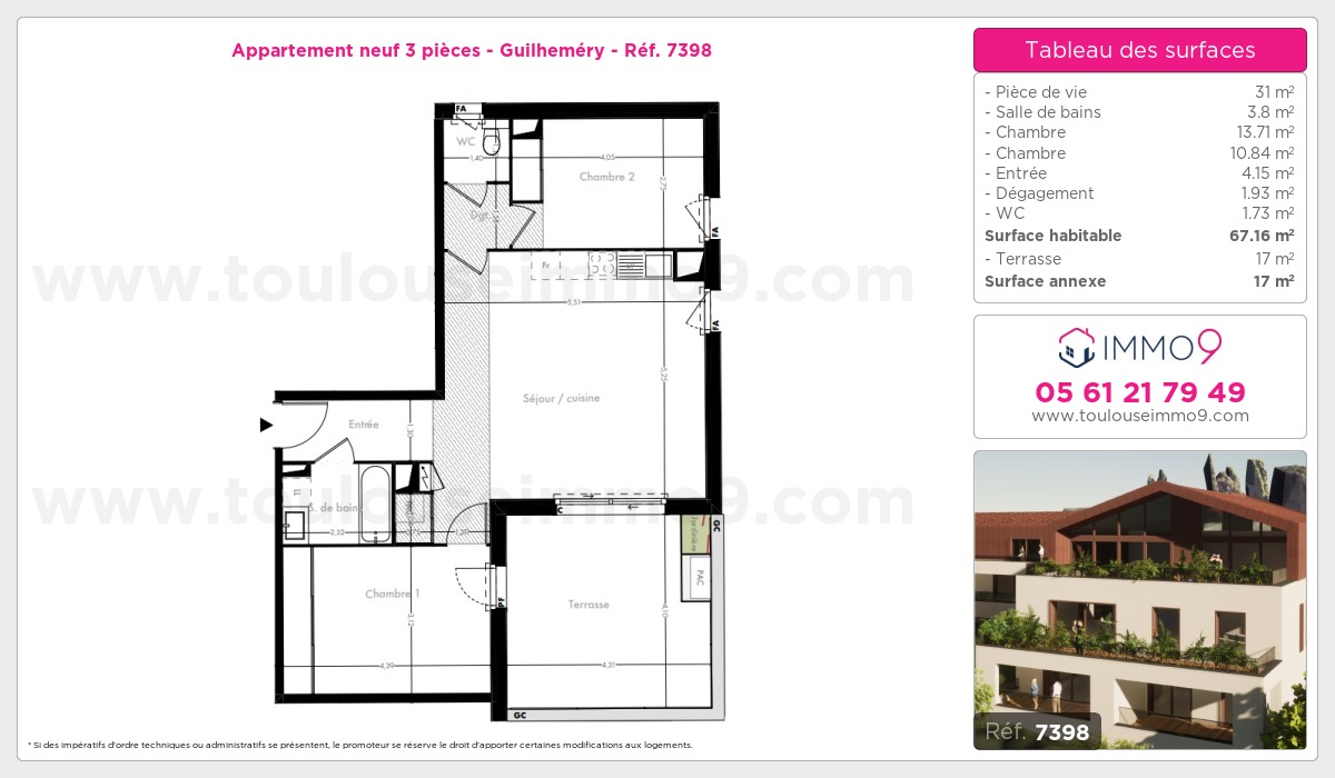 Plan et surfaces, Programme neuf Toulouse : Guilheméry Référence n° 7398