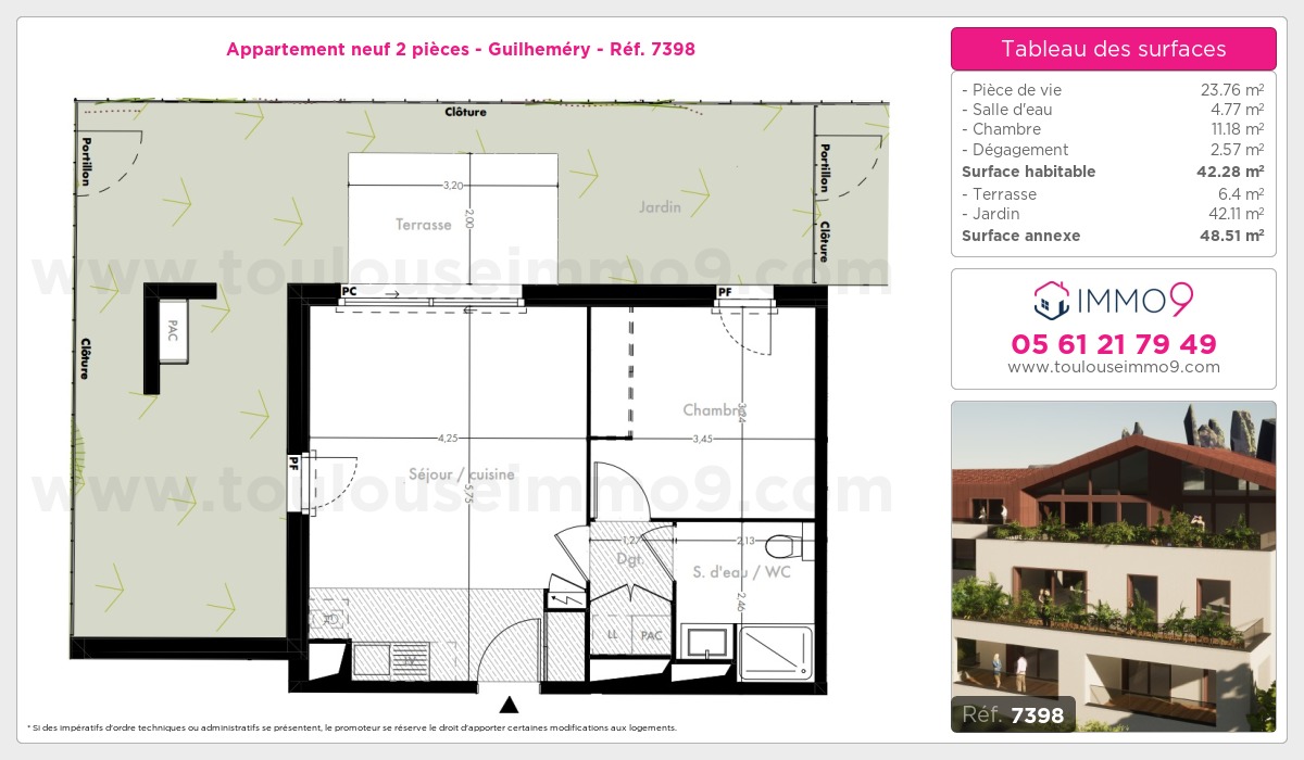 Plan et surfaces, Programme neuf Toulouse : Guilheméry Référence n° 7398