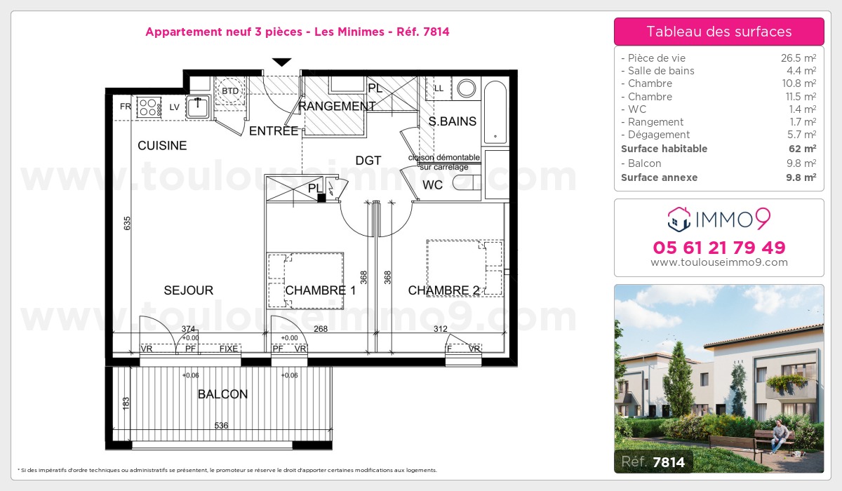 Plan et surfaces, Programme neuf Toulouse : Minimes Référence n° 7814