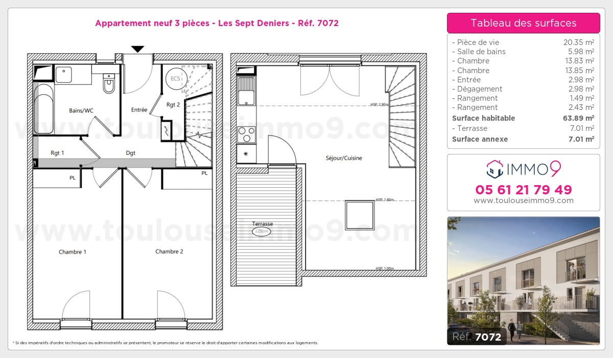 Plan et surfaces, Programme neuf Toulouse : Sept Deniers Référence n° 7072