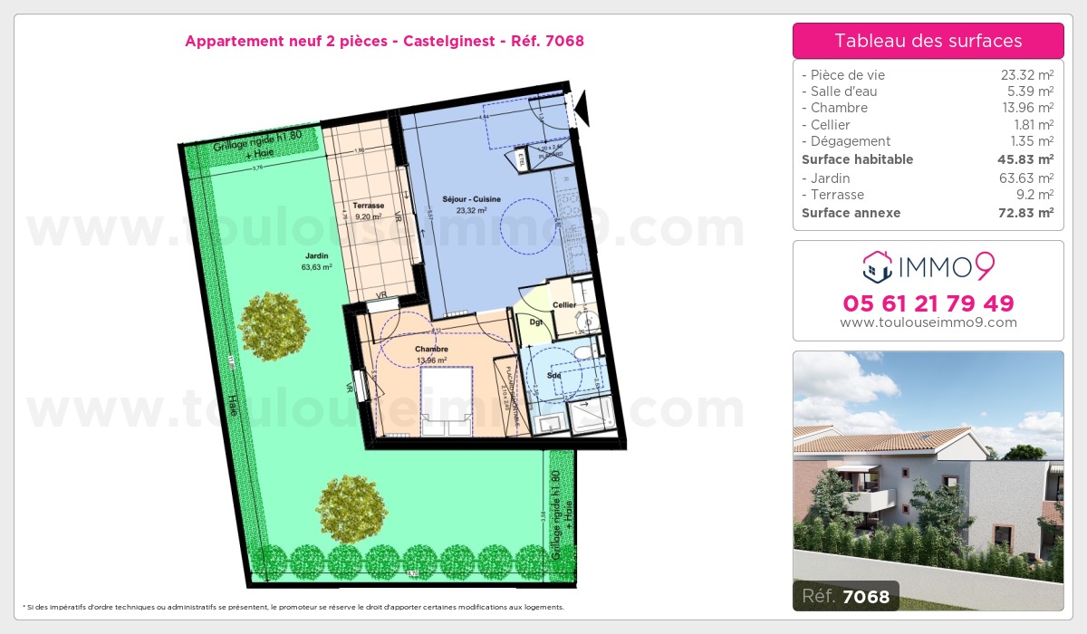 Plan et surfaces, Programme neuf Castelginest Référence n° 7068