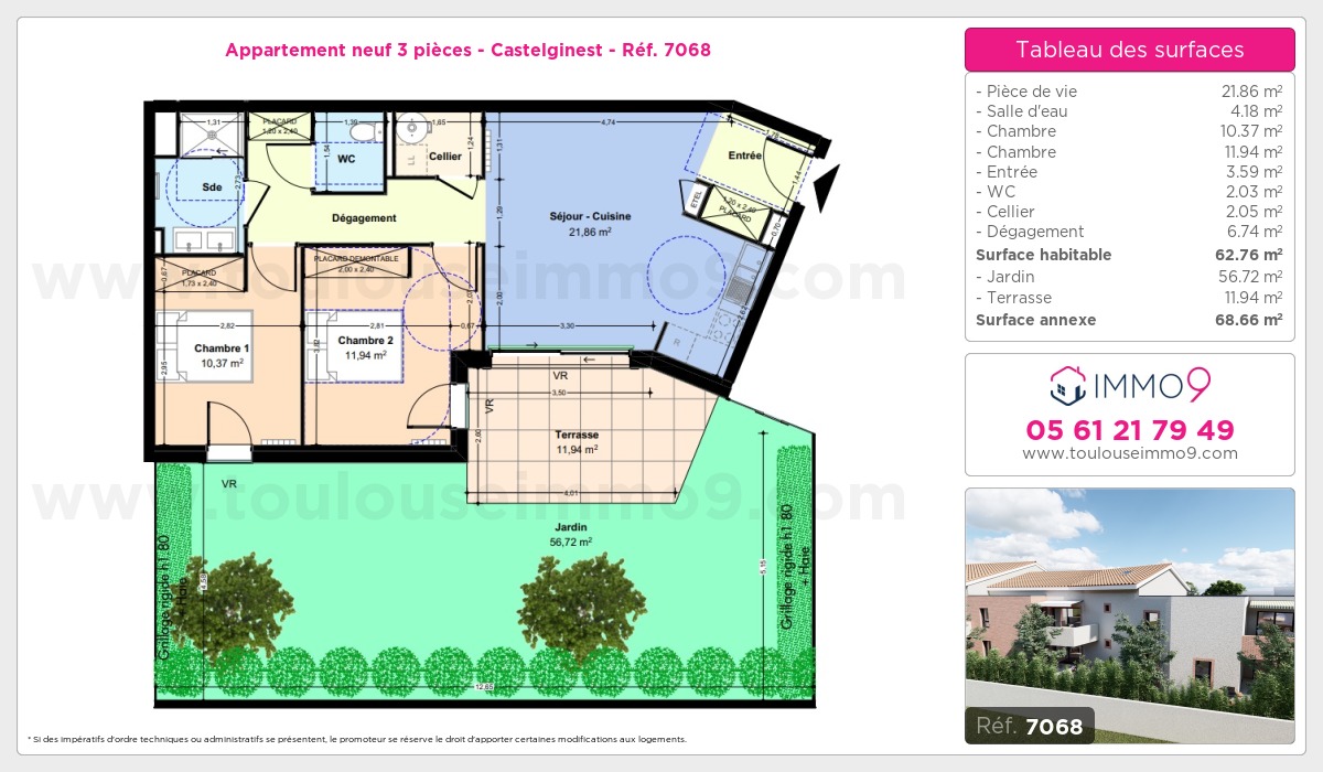 Plan et surfaces, Programme neuf Castelginest Référence n° 7068