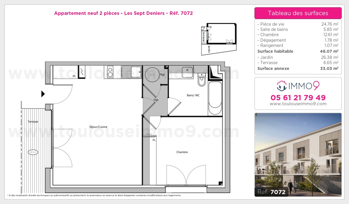 Plan et surfaces, Programme neuf Toulouse : Sept Deniers Référence n° 7072