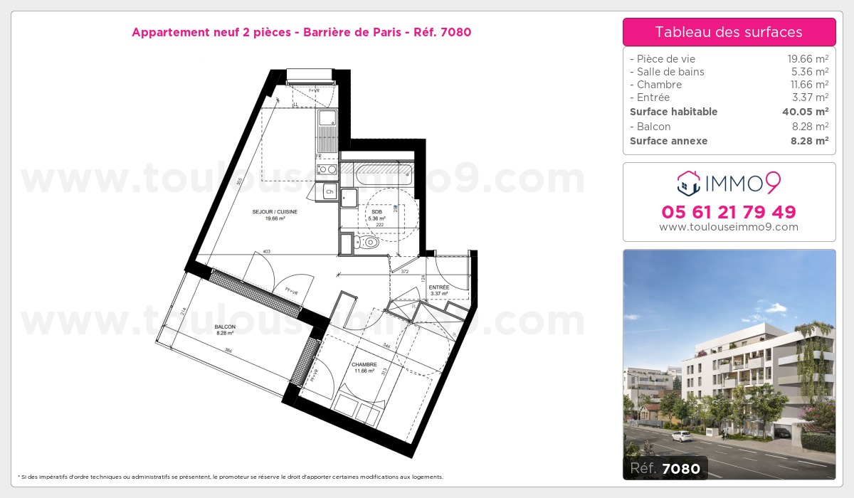 Plan et surfaces, Programme neuf Toulouse : Barrière de Paris Référence n° 7080