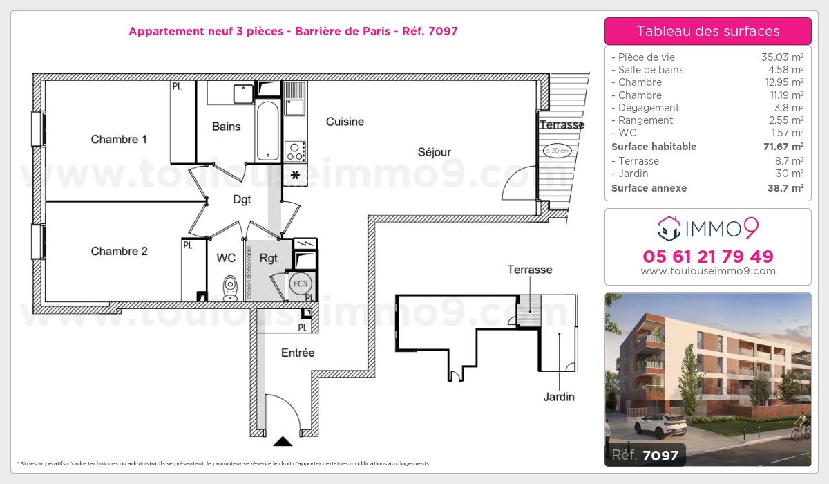 Plan et surfaces, Programme neuf Toulouse : Barrière de Paris Référence n° 7097