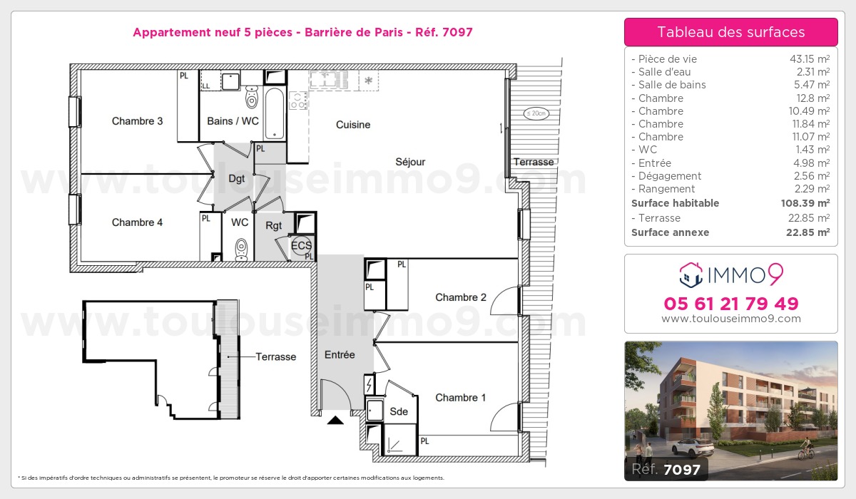 Plan et surfaces, Programme neuf Toulouse : Barrière de Paris Référence n° 7097