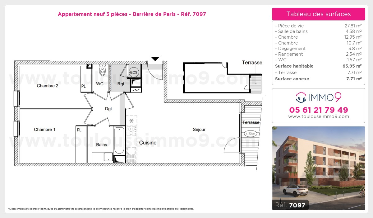 Plan et surfaces, Programme neuf Toulouse : Barrière de Paris Référence n° 7097