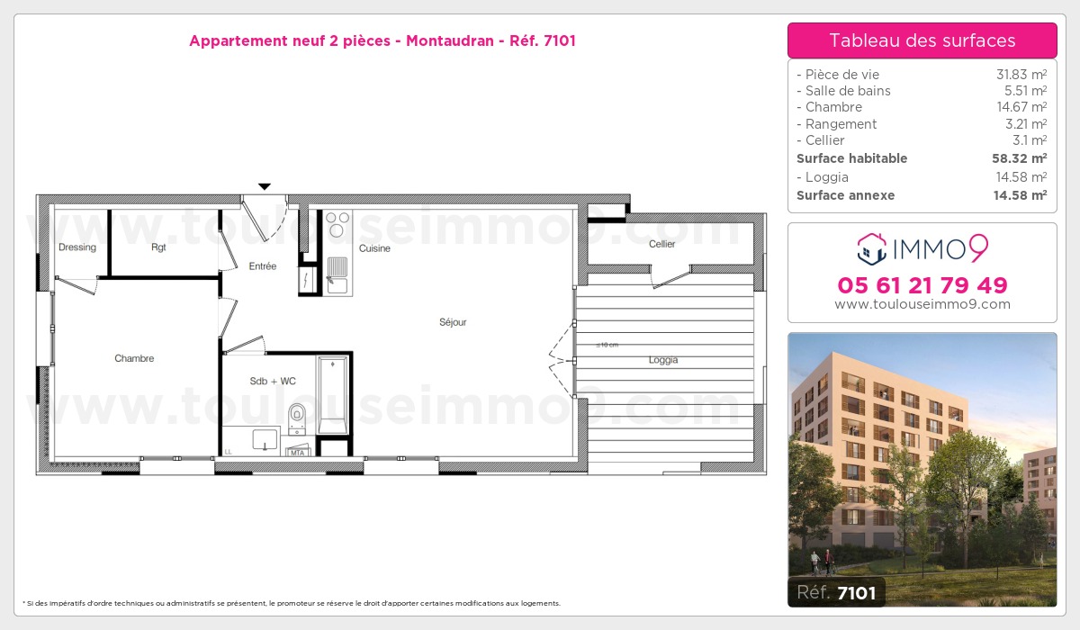 Plan et surfaces, Programme neuf Toulouse : Montaudran Référence n° 7101