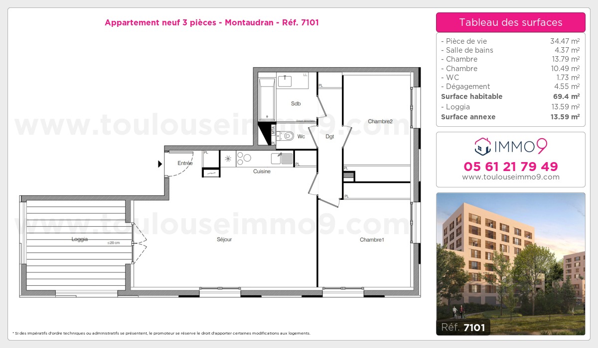 Plan et surfaces, Programme neuf Toulouse : Montaudran Référence n° 7101