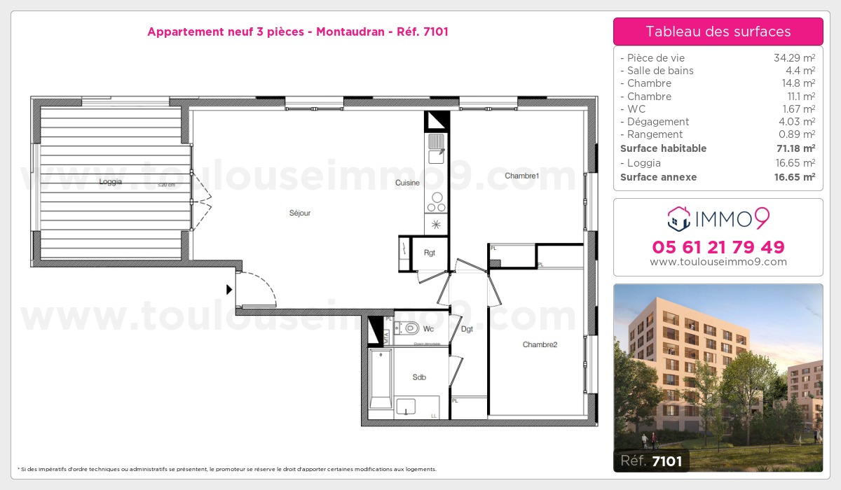 Plan et surfaces, Programme neuf Toulouse : Montaudran Référence n° 7101