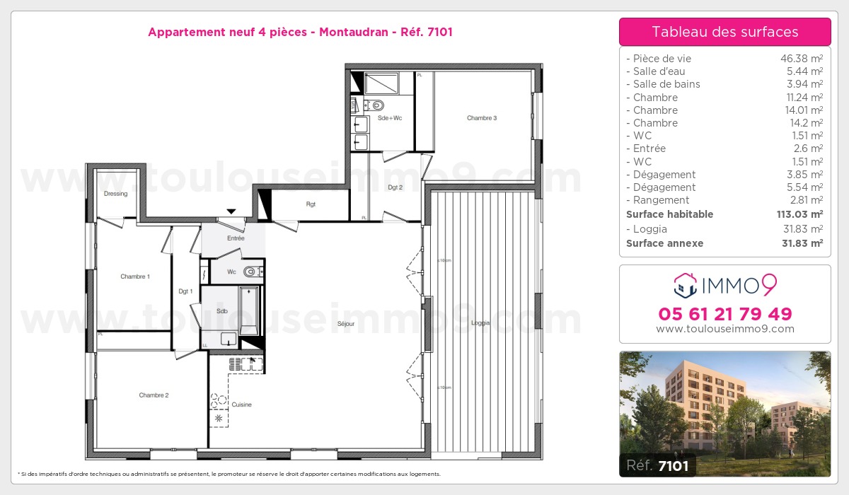 Plan et surfaces, Programme neuf Toulouse : Montaudran Référence n° 7101