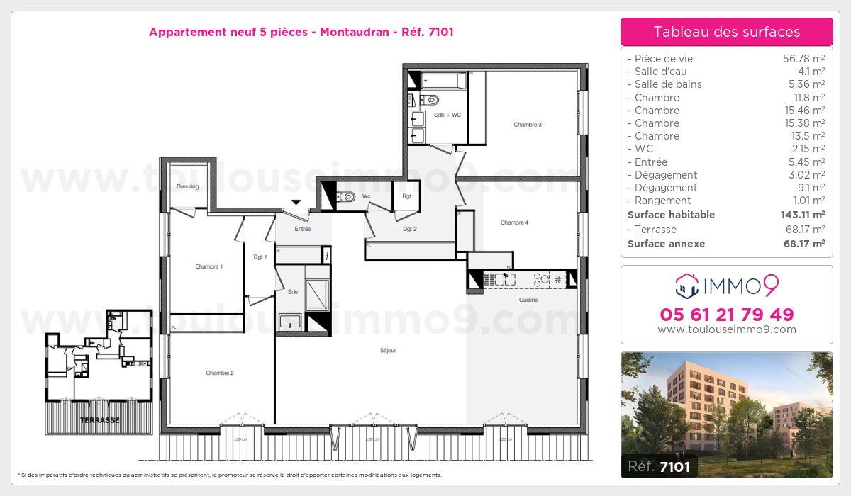 Plan et surfaces, Programme neuf Toulouse : Montaudran Référence n° 7101