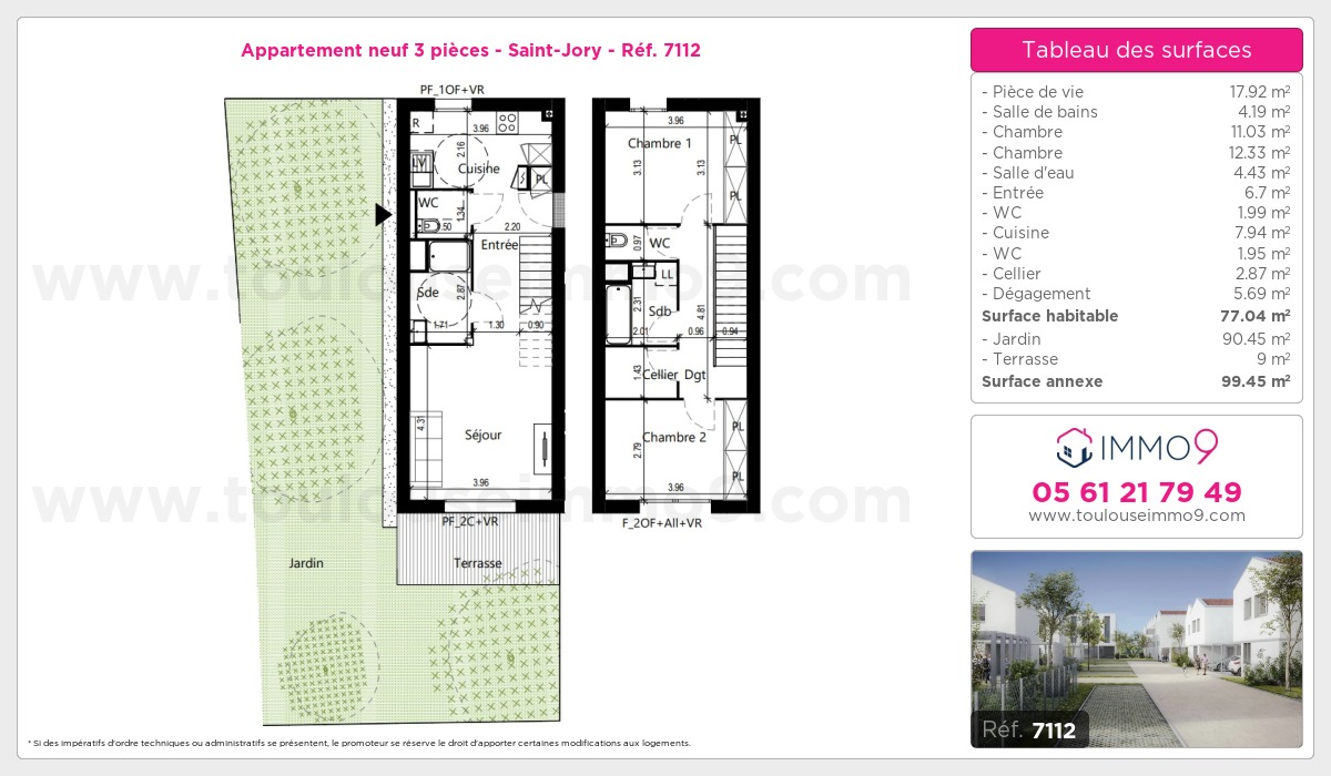 Plan et surfaces, Programme neuf Saint-Jory Référence n° 7112