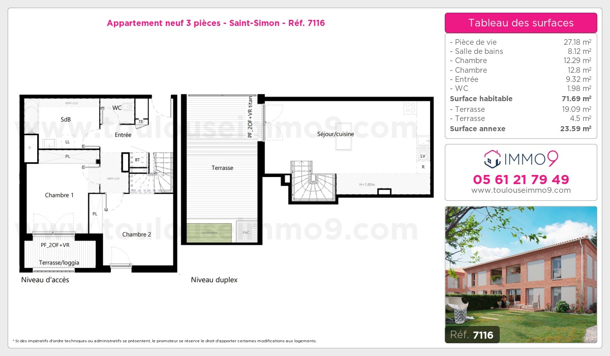 Plan et surfaces, Programme neuf Toulouse : Saint-Simon Référence n° 7116