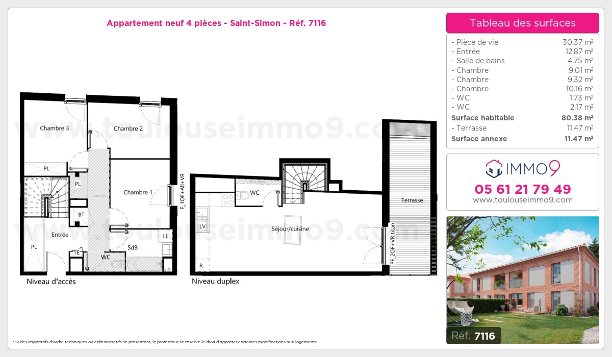 Plan et surfaces, Programme neuf Toulouse : Saint-Simon Référence n° 7116