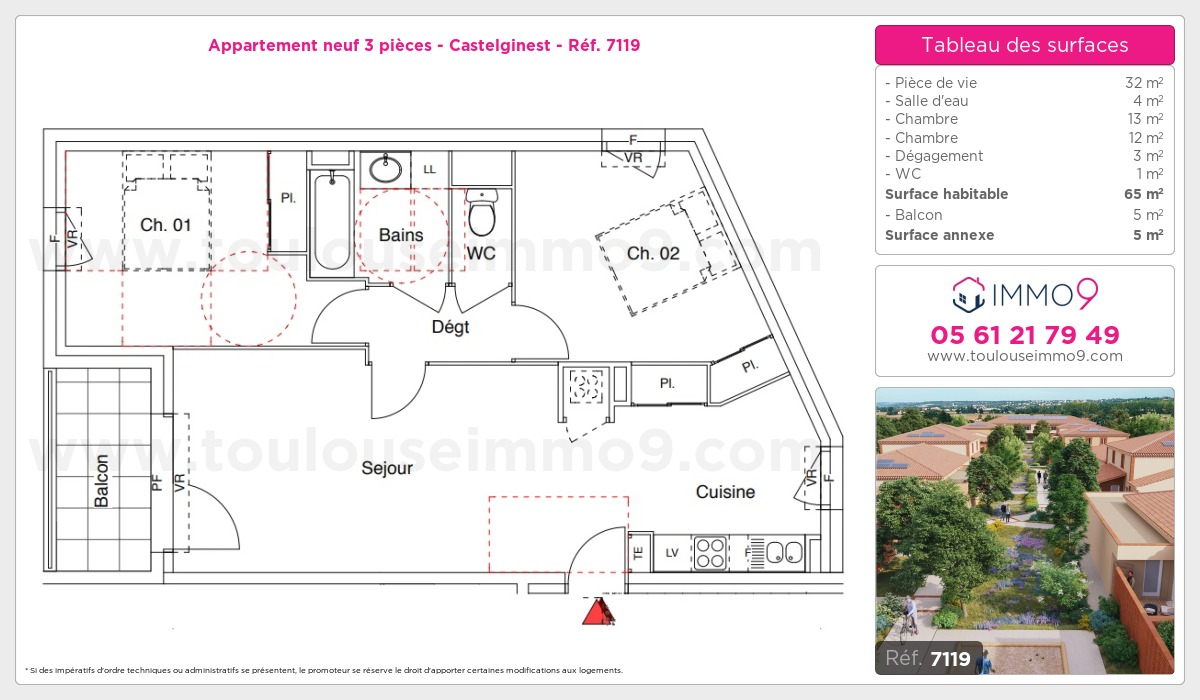 Plan et surfaces, Programme neuf Castelginest Référence n° 7119