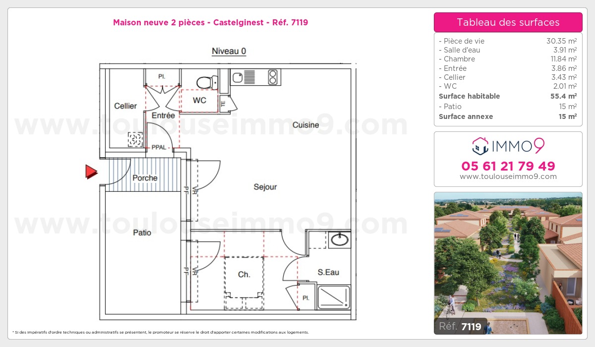 Plan et surfaces, Programme neuf Castelginest Référence n° 7119