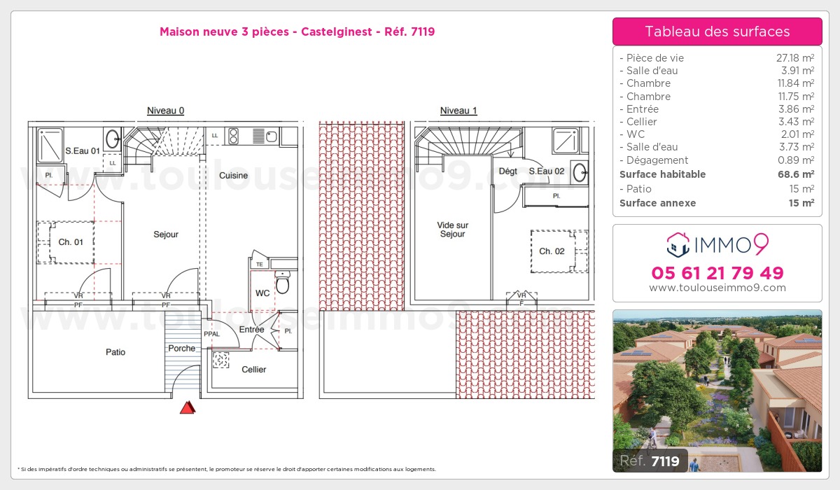 Plan et surfaces, Programme neuf Castelginest Référence n° 7119