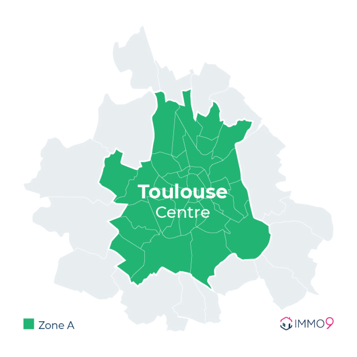 Carte de la Zone A Pinel et Zone A PTZ à Toulouse