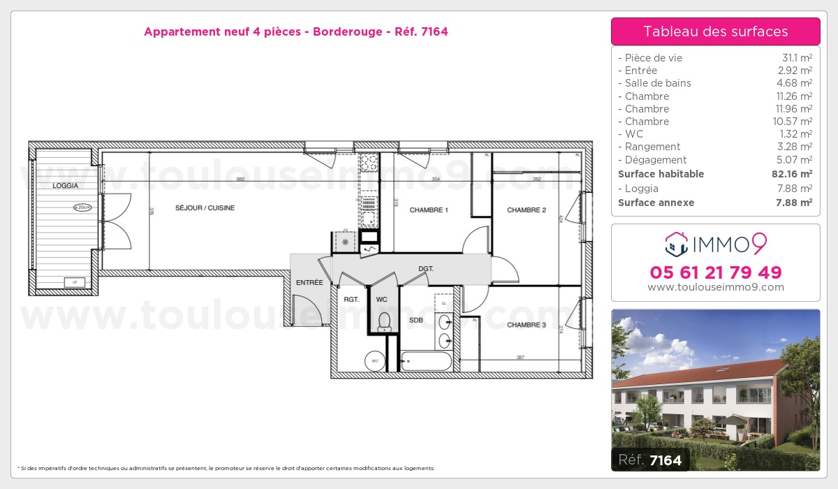 Plan et surfaces, Programme neuf Toulouse : Borderouge Référence n° 7164