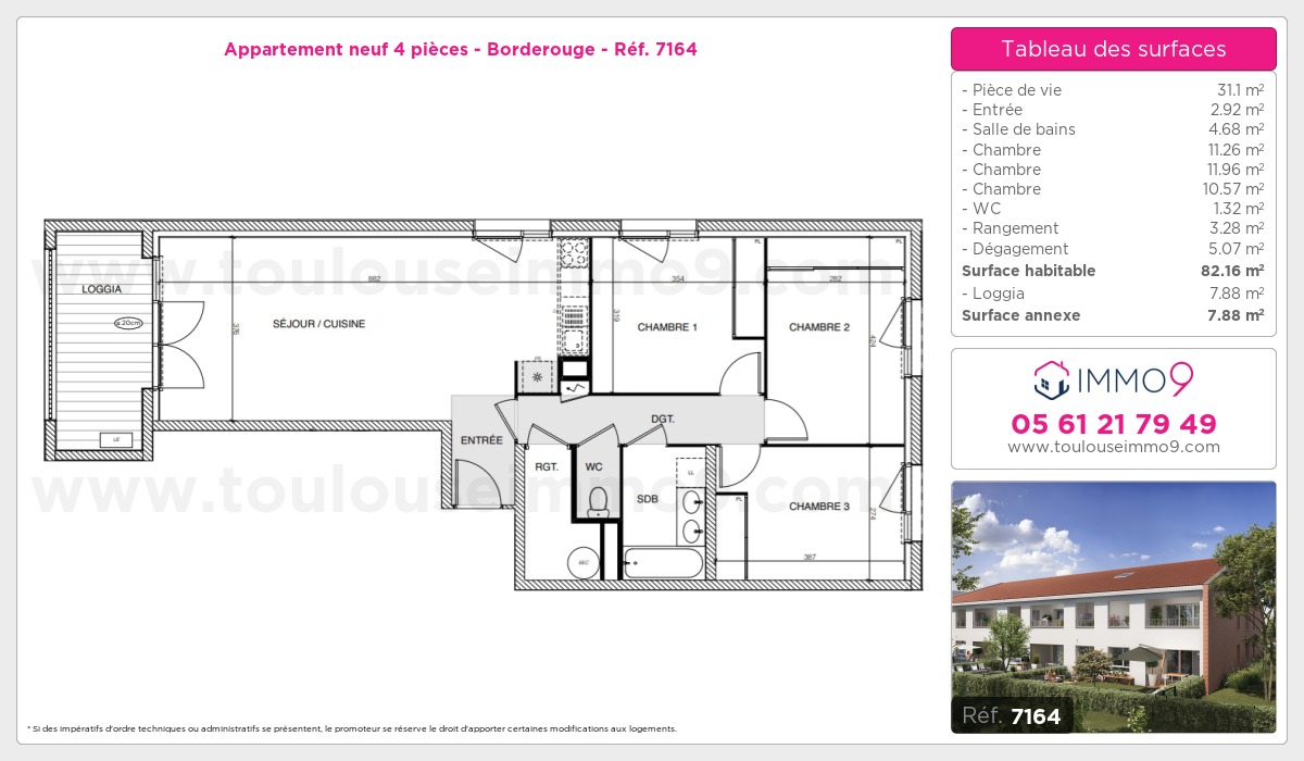 Plan et surfaces, Programme neuf Toulouse : Borderouge Référence n° 7164