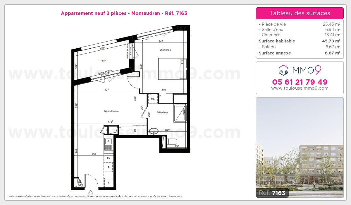 Plan et surfaces, Programme neuf Toulouse : Montaudran Référence n° 7163