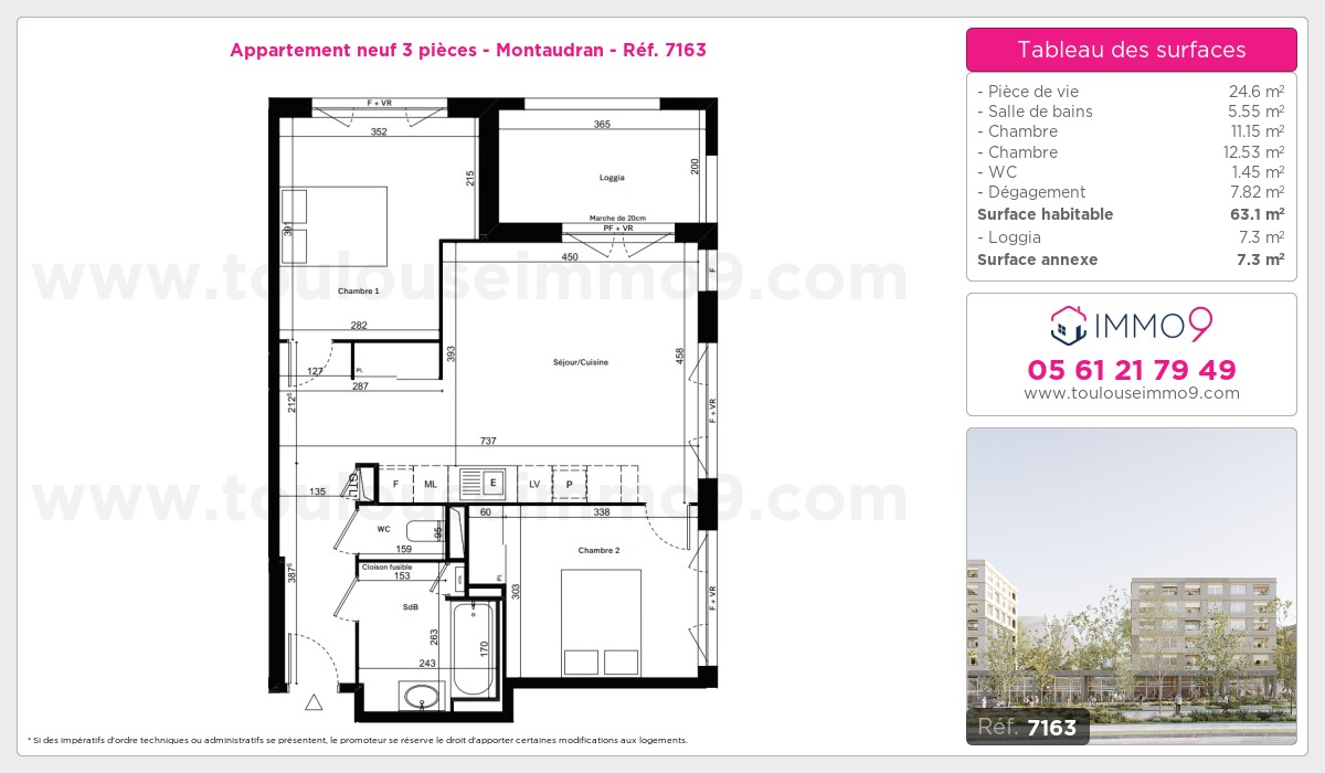 Plan et surfaces, Programme neuf Toulouse : Montaudran Référence n° 7163