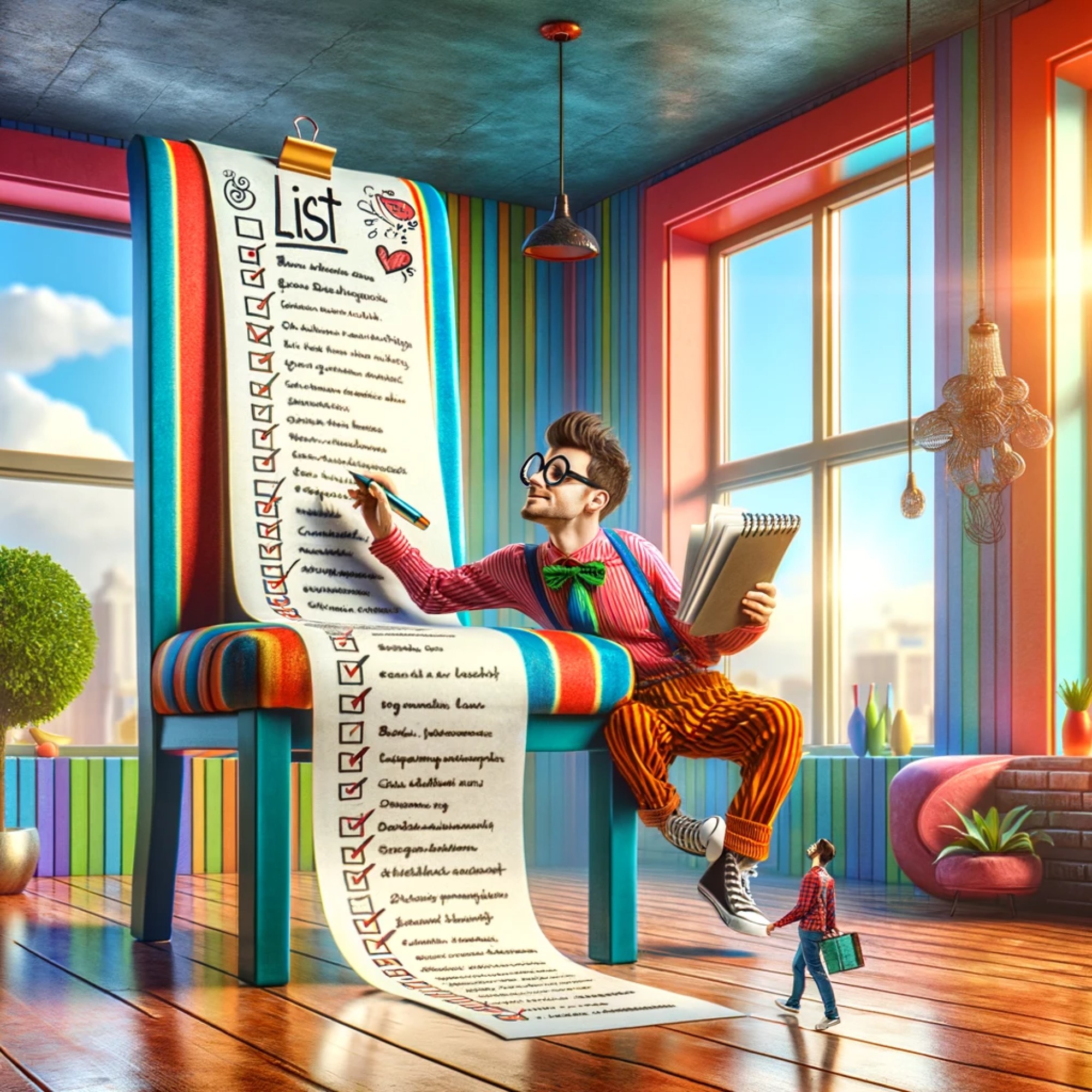 homme cochant une liste géante