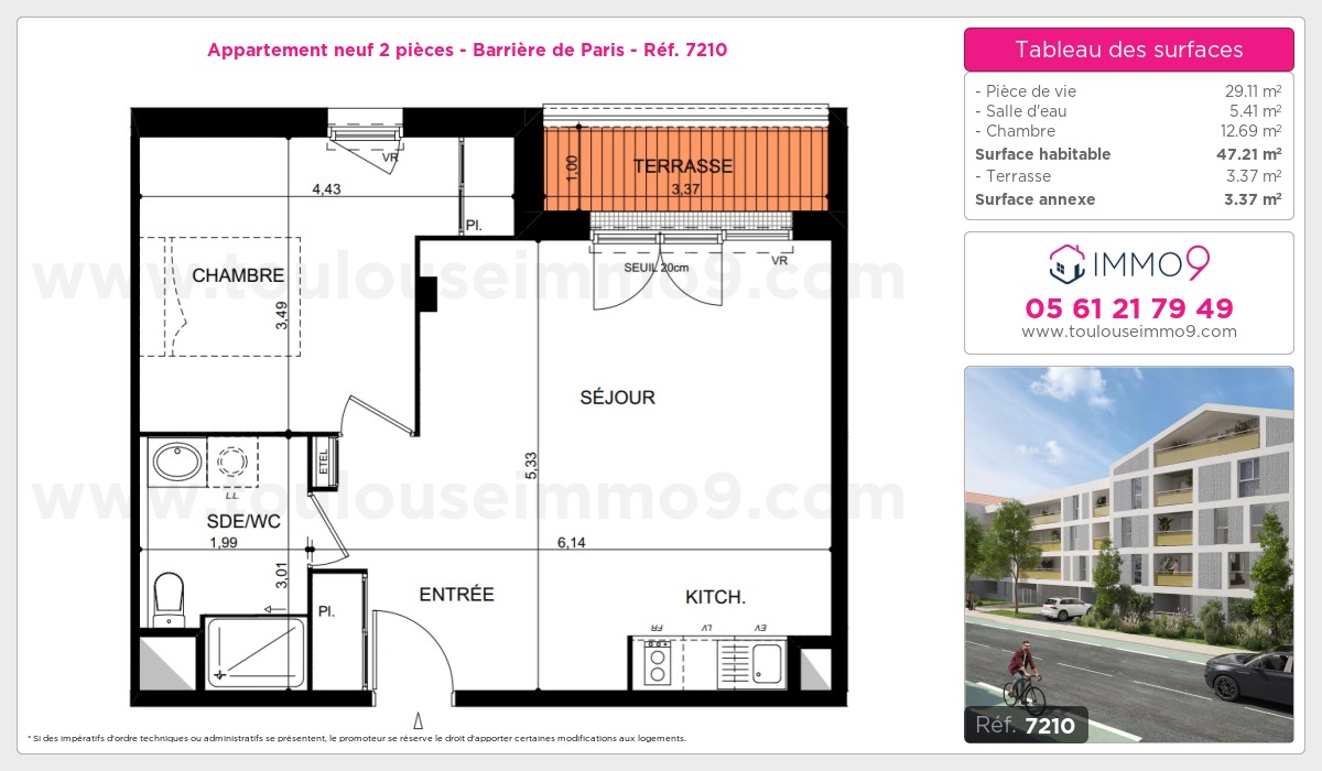 Plan et surfaces, Programme neuf Toulouse : Barrière de Paris Référence n° 7210