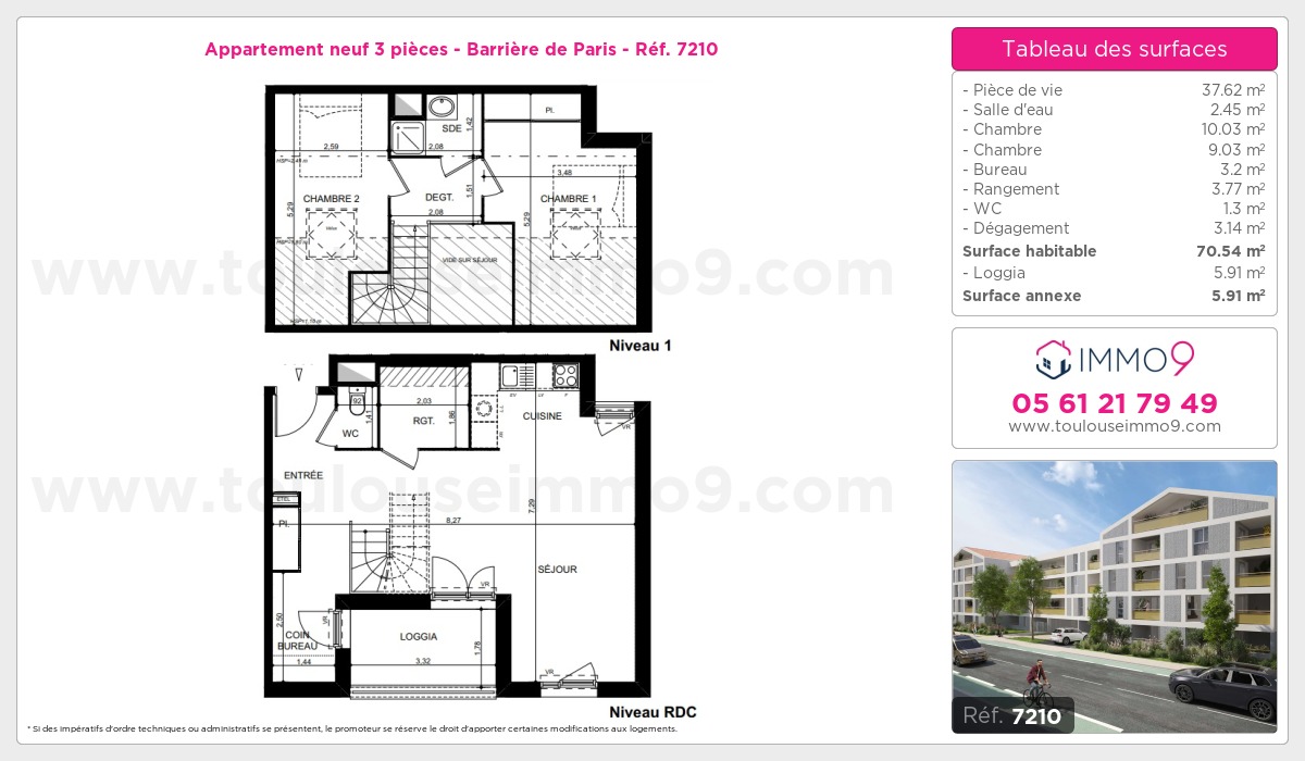 Plan et surfaces, Programme neuf Toulouse : Barrière de Paris Référence n° 7210