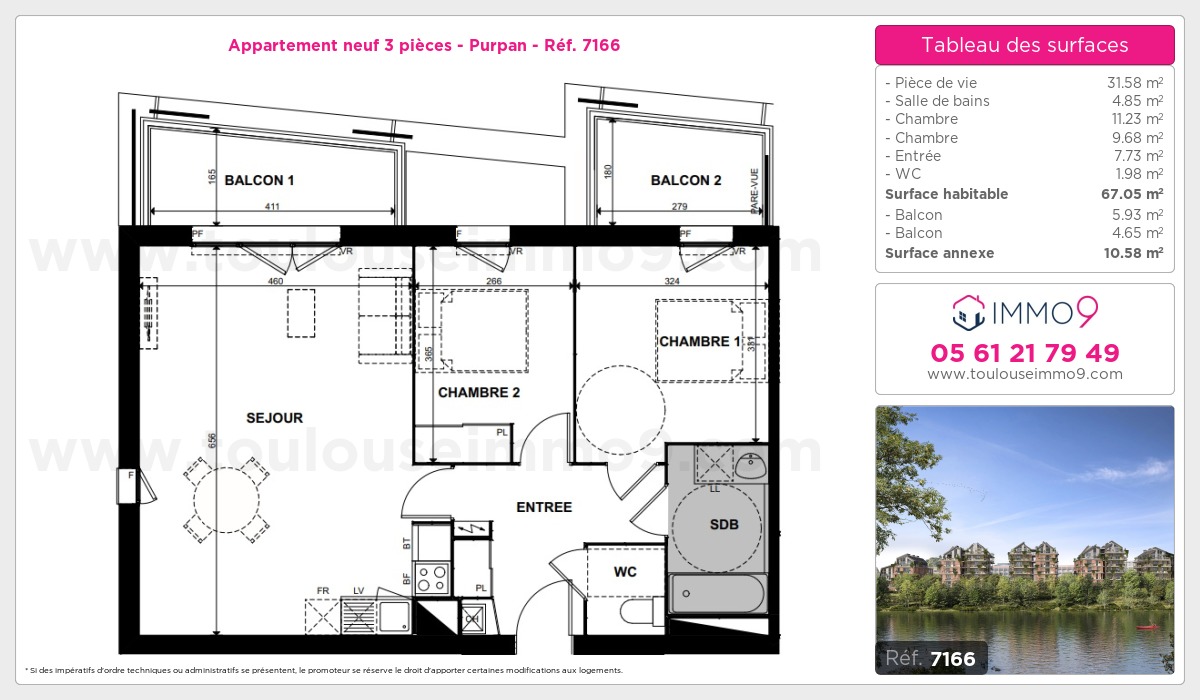 Plan et surfaces, Programme neuf Toulouse : Purpan Référence n° 7166