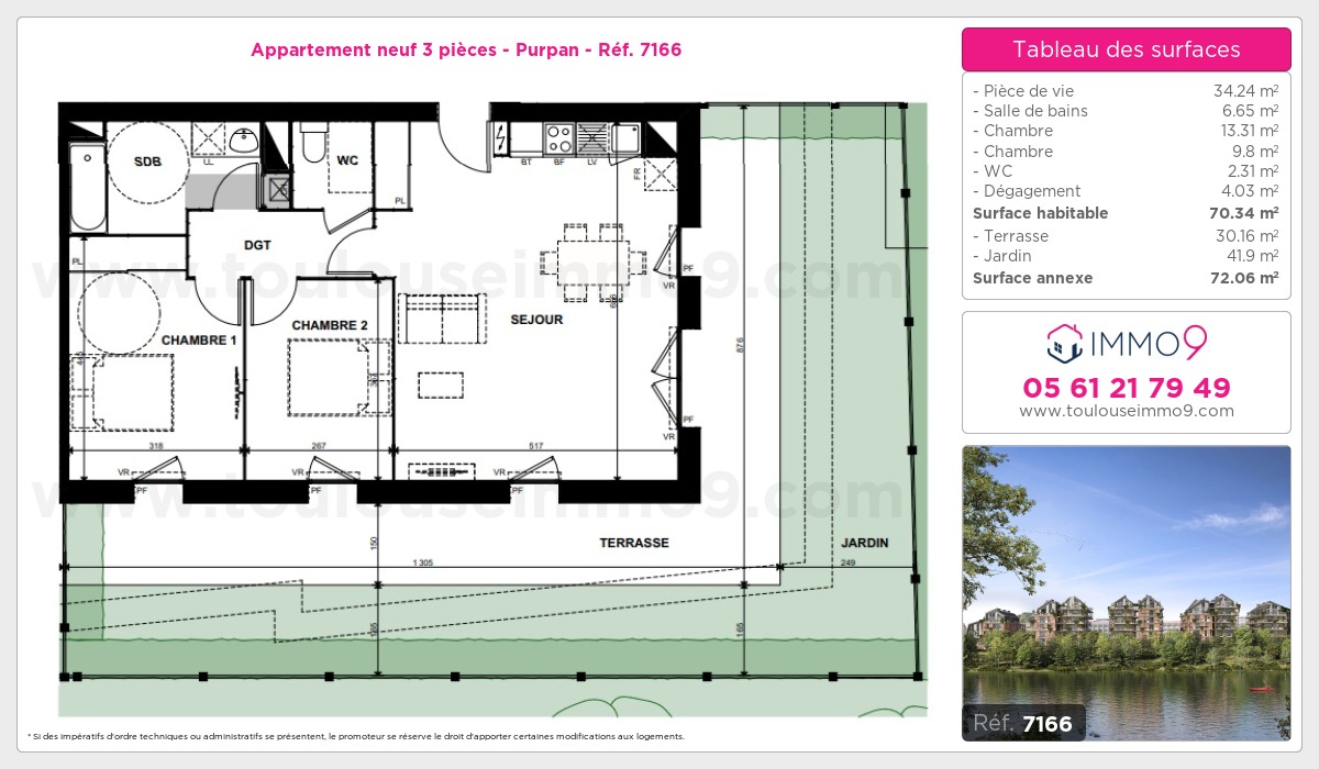 Plan et surfaces, Programme neuf Toulouse : Purpan Référence n° 7166