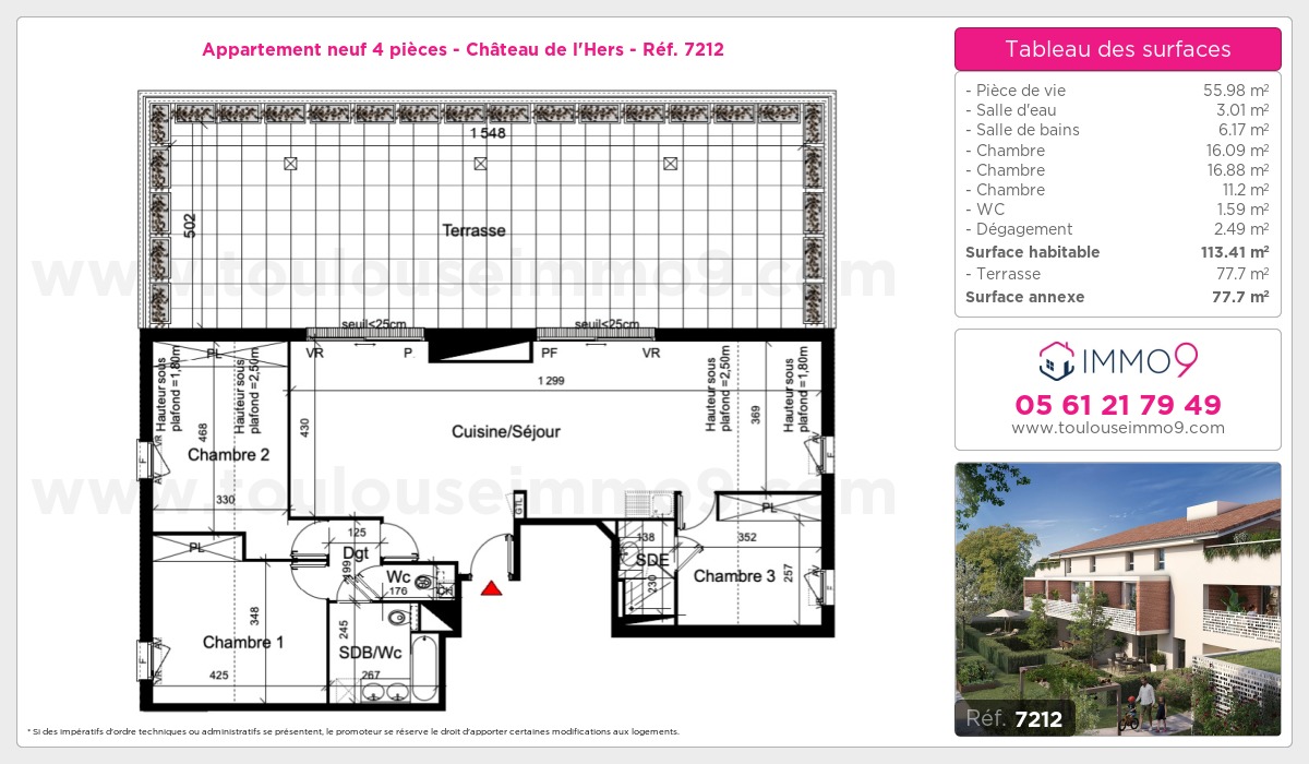 Plan et surfaces, Programme neuf Toulouse : Château de l'Hers Référence n° 7212