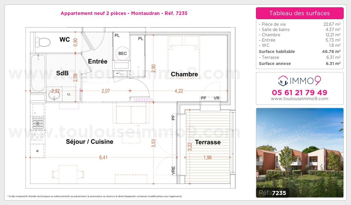 Plan et surfaces, Programme neuf Toulouse : Montaudran Référence n° 7235