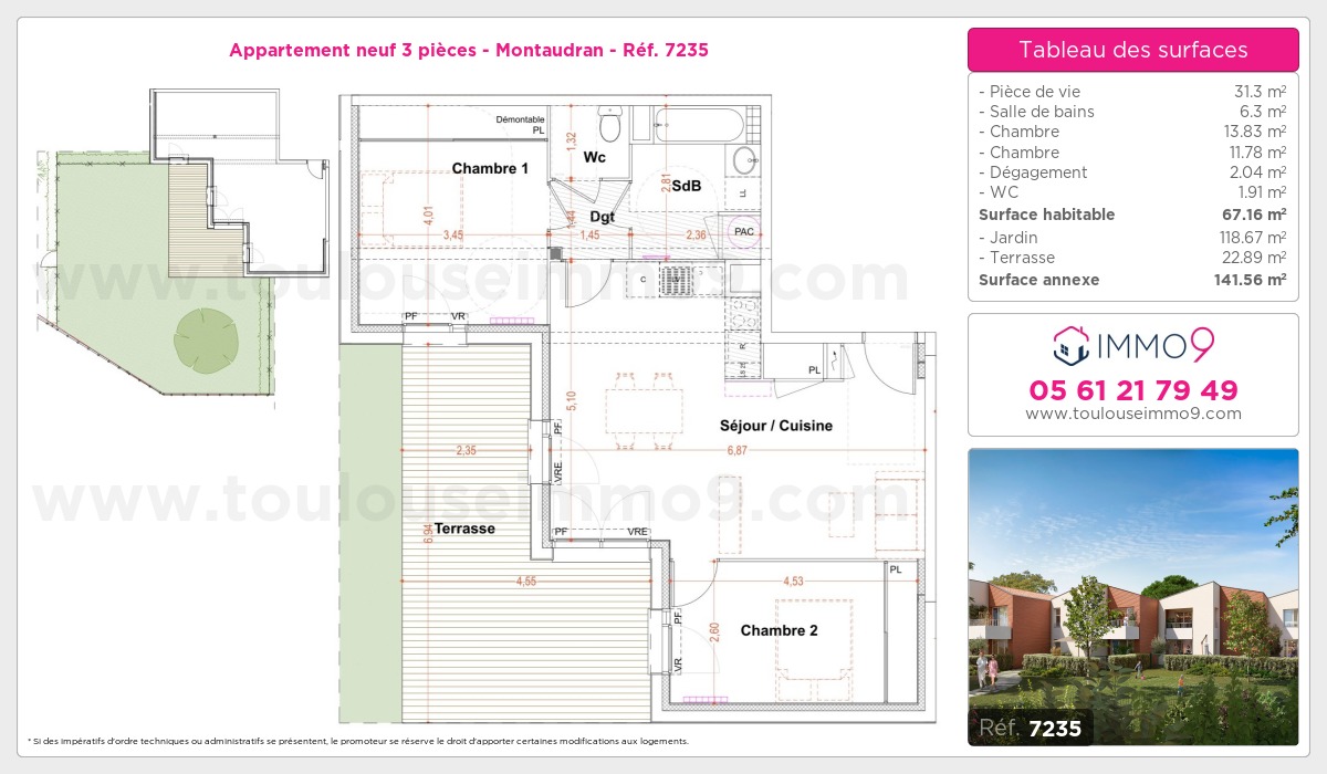 Plan et surfaces, Programme neuf Toulouse : Montaudran Référence n° 7235