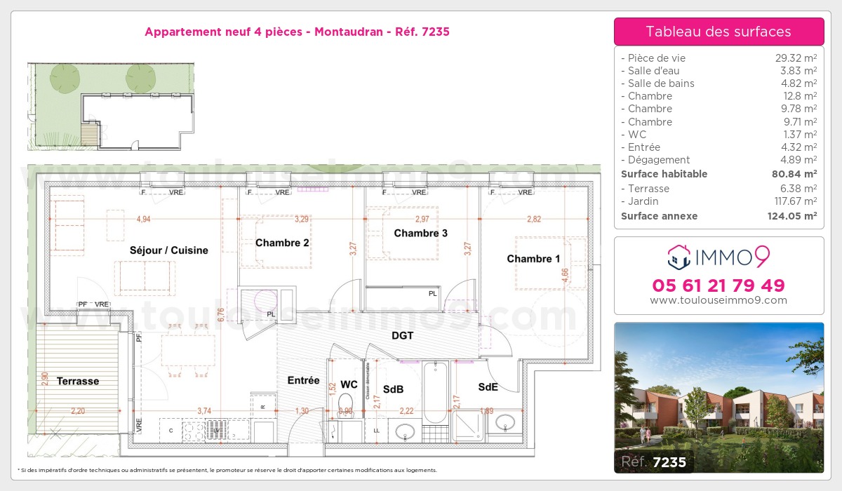 Plan et surfaces, Programme neuf Toulouse : Montaudran Référence n° 7235
